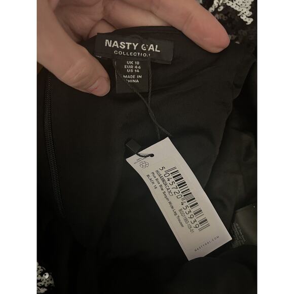 Nasty Gal Star Sequin Pants Black White Retro Flare Wide Leg 14 - Picture 4 of 4